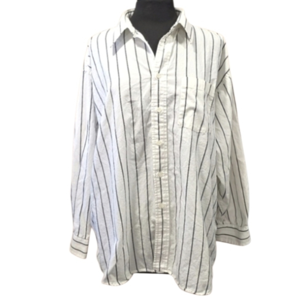 Vintage 90s Pierre Balmain Fine Cotton White & Black Stripe Button Down Shirt